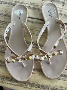 Steven By Steve Madden Pale Pink Bow Sandal with Gold Studs